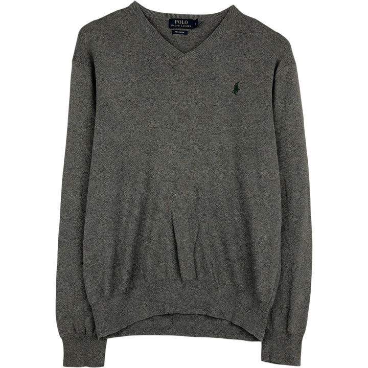 Ralph Lauren POLO RALPH LAUREN V-neck Pima cotton knit sweater, men's size S (approx.) cotton gray type Vintage Second Hand