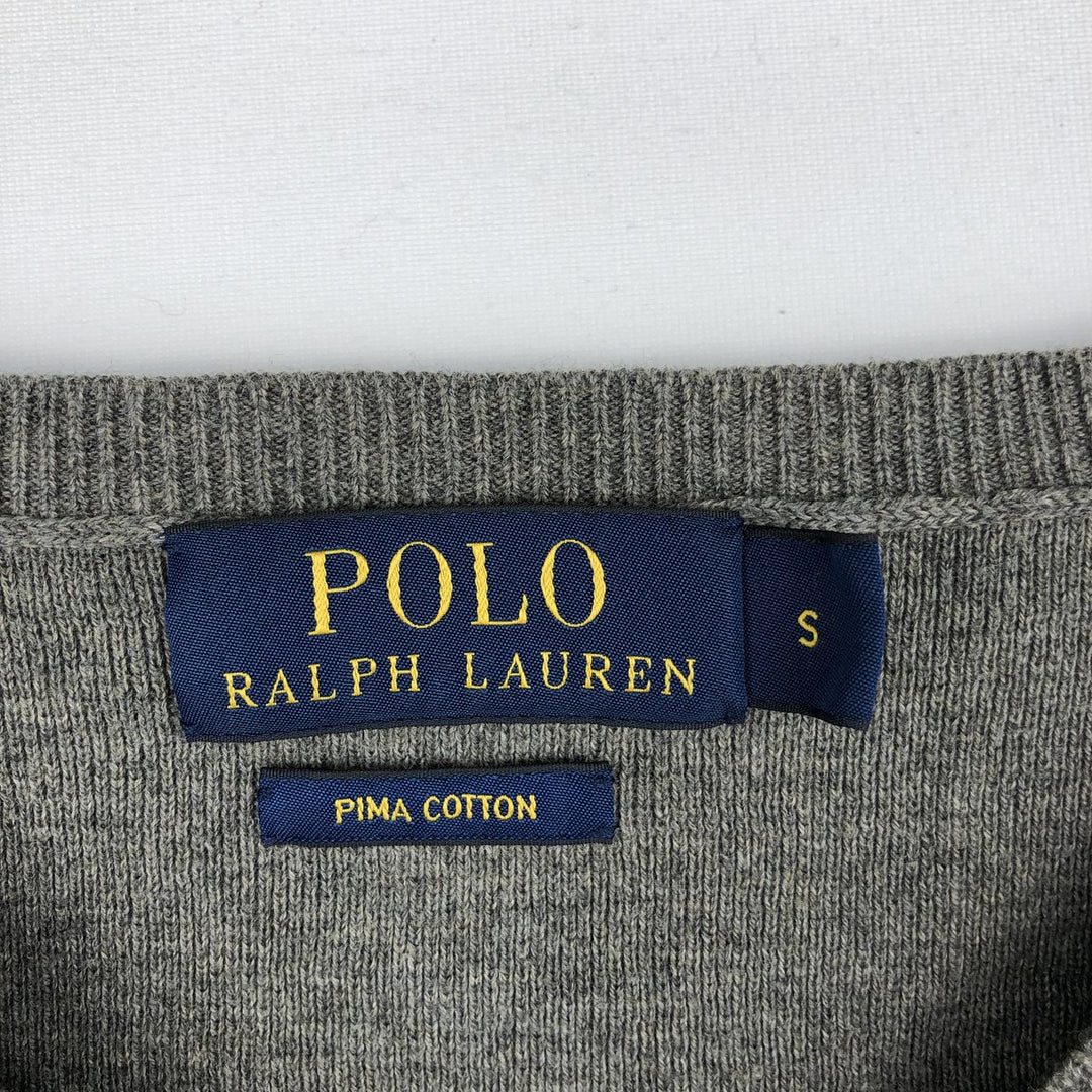 Ralph Lauren POLO RALPH LAUREN V-neck Pima cotton knit sweater, men's size S (approx.) cotton gray type Vintage Second Hand