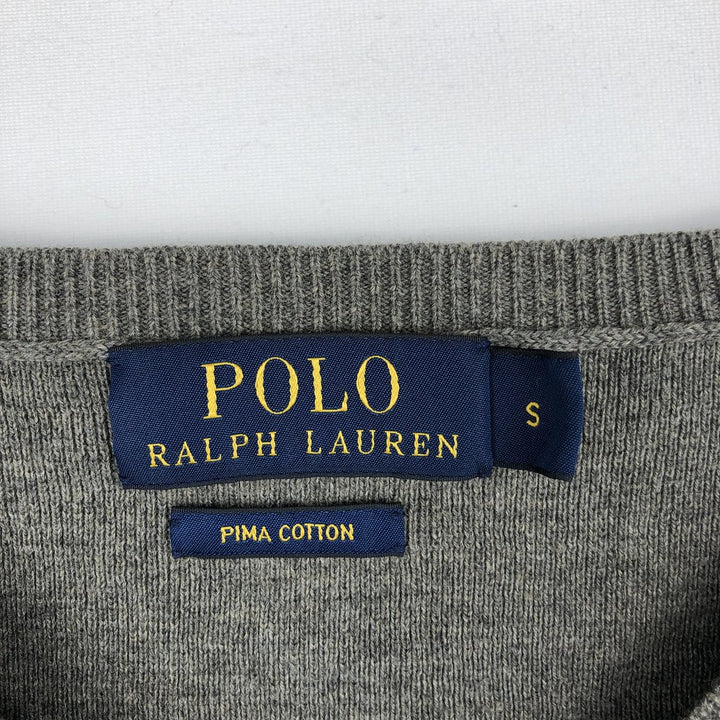 Ralph Lauren POLO RALPH LAUREN V-neck Pima cotton knit sweater, men's size S (approx.) cotton gray type Vintage Second Hand