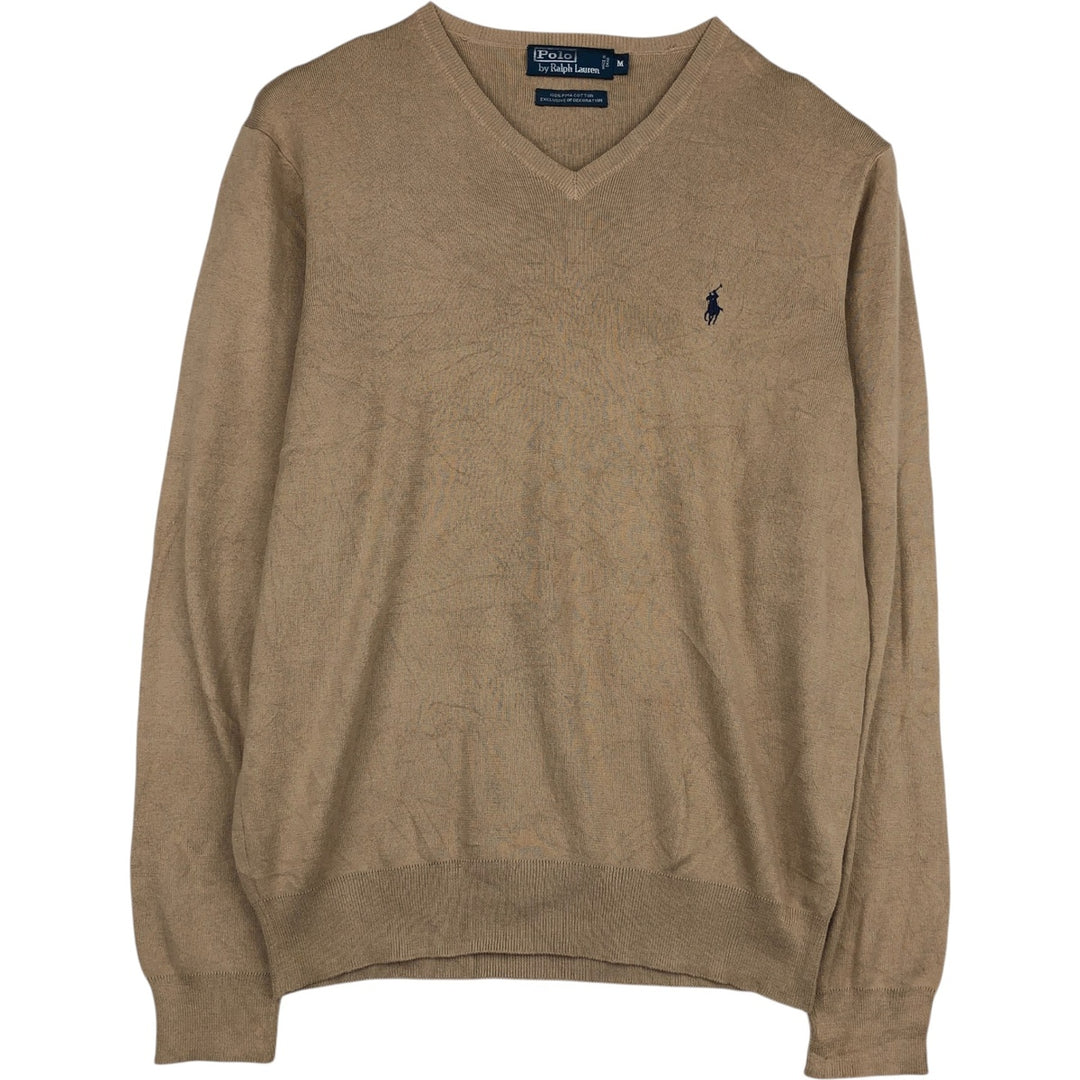 Ralph Lauren POLO by Ralph Lauren V-neck Pima cotton knit sweater, men's size M Pima Cotton Beige type Vintage Second Hand