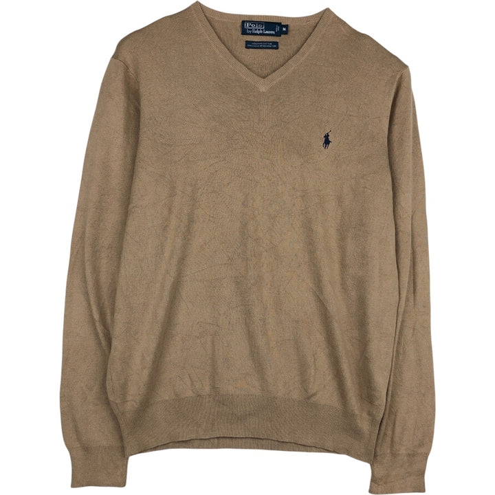 Ralph Lauren POLO by Ralph Lauren V-neck Pima cotton knit sweater, men's size M Pima Cotton Beige type Vintage Second Hand