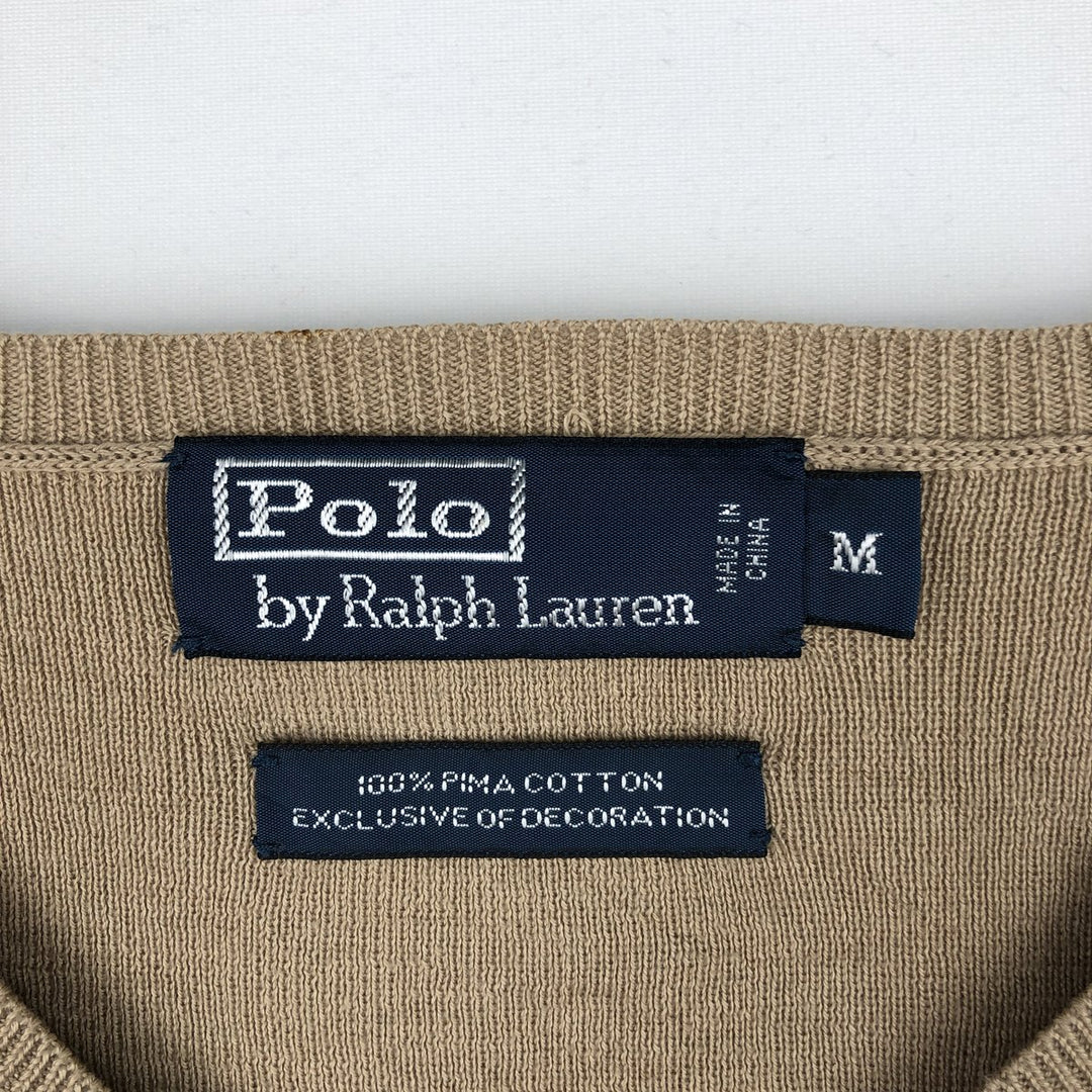 Ralph Lauren POLO by Ralph Lauren V-neck Pima cotton knit sweater, men's size M Pima Cotton Beige type Vintage Second Hand