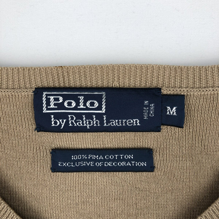 Ralph Lauren POLO by Ralph Lauren V-neck Pima cotton knit sweater, men's size M Pima Cotton Beige type Vintage Second Hand