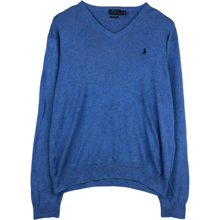 Ralph Lauren POLO RALPH LAUREN V-neck Pima cotton knit sweater, men's size XL Pima Cotton blue type Vintage Second Hand