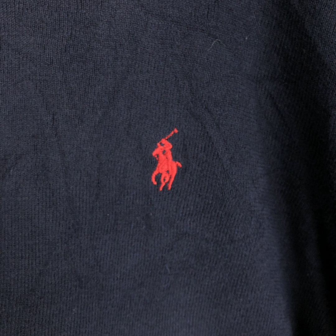 Ralph Lauren POLO by Ralph Lauren V-neck Pima cotton knit sweater, men's size L Pima Cotton navy blue type Vintage Second Hand