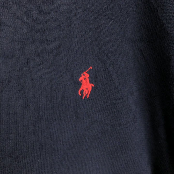 Ralph Lauren POLO by Ralph Lauren V-neck Pima cotton knit sweater, men's size L Pima Cotton navy blue type Vintage Second Hand