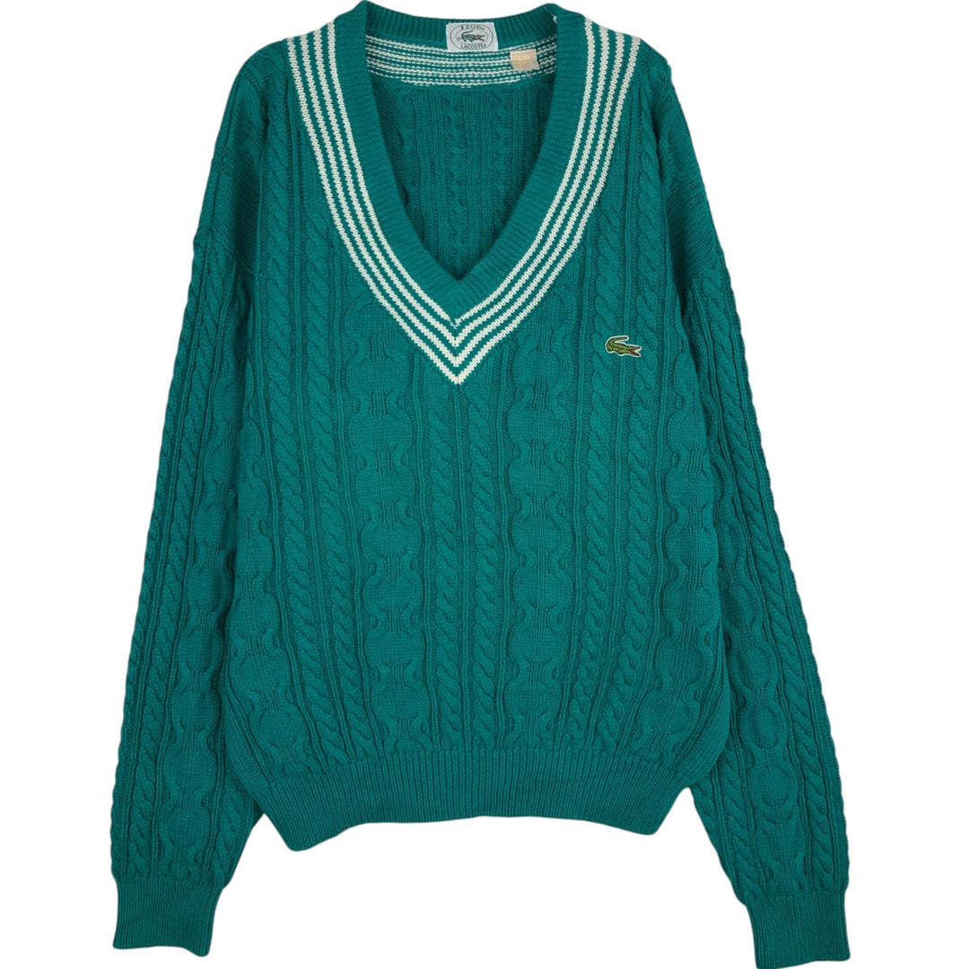 80s-90'S Lacoste IZOD Tilden Knit Sweater, Men's Size L (approx.), Vintage cotton Emerald green Vintage Second Hand