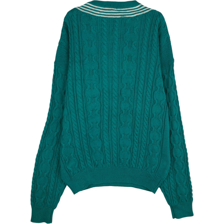80s-90'S Lacoste IZOD Tilden Knit Sweater, Men's Size L (approx.), Vintage cotton Emerald green Vintage Second Hand