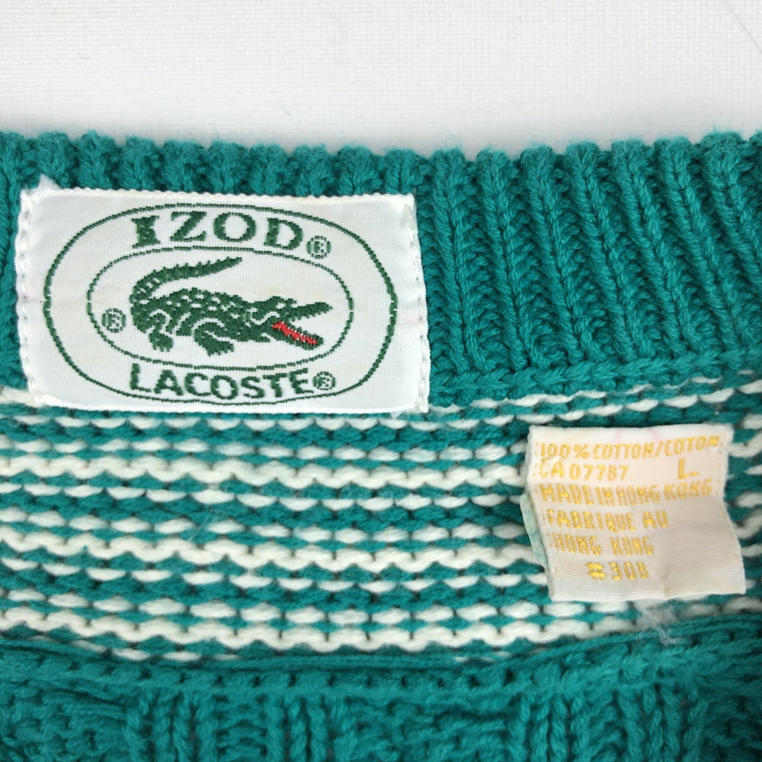 80s-90'S Lacoste IZOD Tilden Knit Sweater, Men's Size L (approx.), Vintage cotton Emerald green Vintage Second Hand