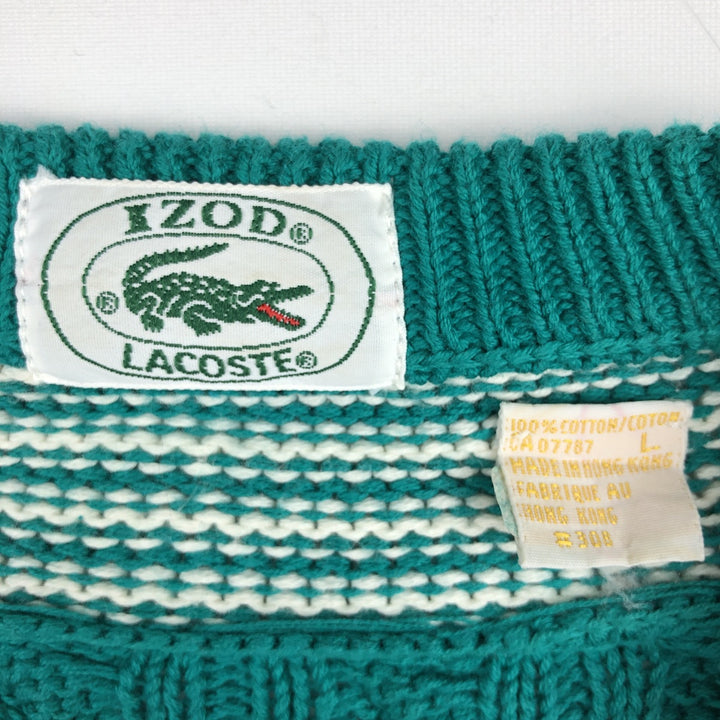 80s-90'S Lacoste IZOD Tilden Knit Sweater, Men's Size L (approx.), Vintage cotton Emerald green Vintage Second Hand