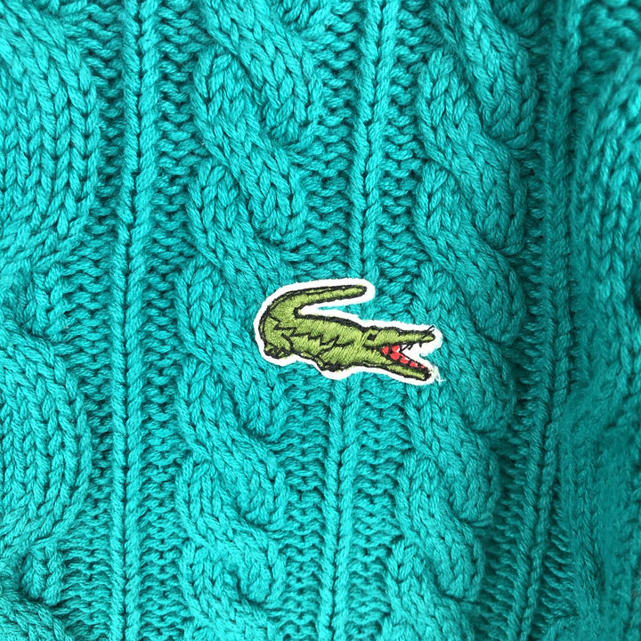 80s-90'S Lacoste IZOD Tilden Knit Sweater, Men's Size L (approx.), Vintage cotton Emerald green Vintage Second Hand