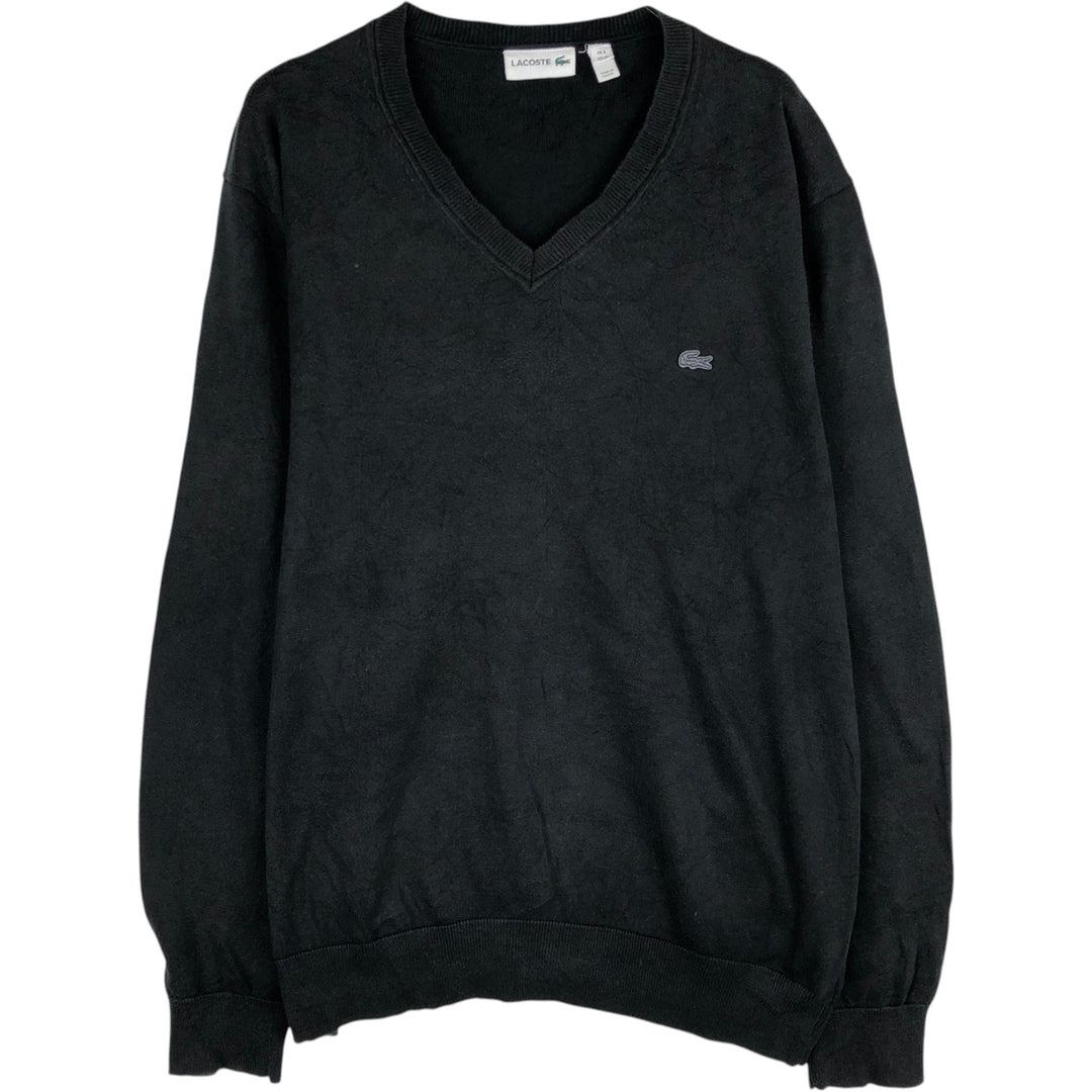 Lacoste V-neck cotton knit sweater, men's size XL cotton black type Vintage Second Hand