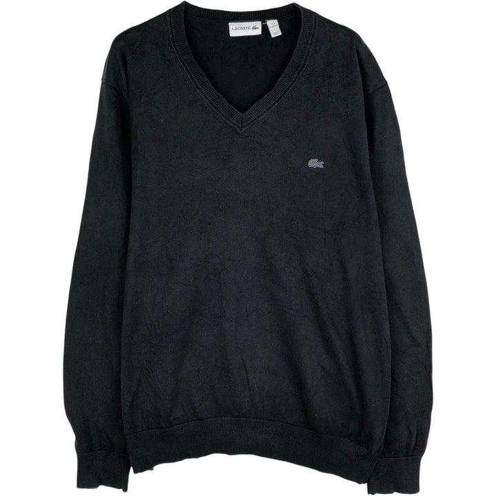 Lacoste V-neck cotton knit sweater, men's size XL cotton black type Vintage Second Hand