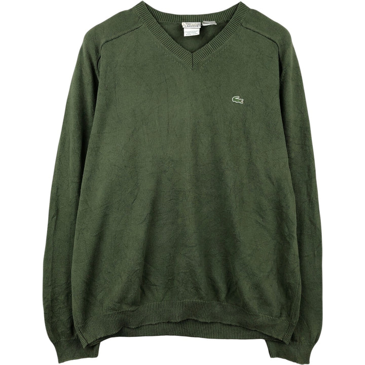 Lacoste V-neck cotton knit sweater, size 6, men's XL cotton Khaki type Vintage Second Hand