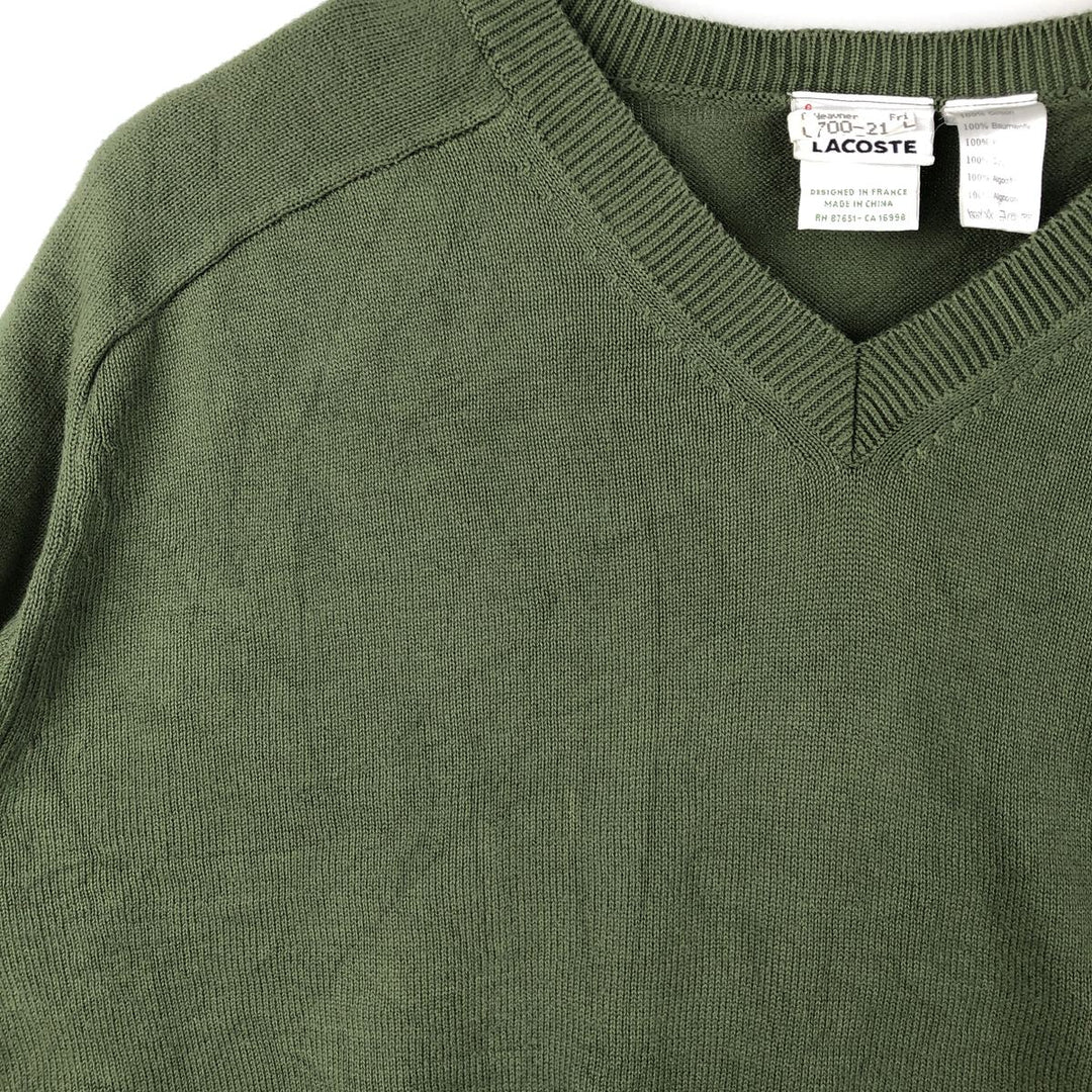 Lacoste V-neck cotton knit sweater, size 6, men's XL cotton Khaki type Vintage Second Hand