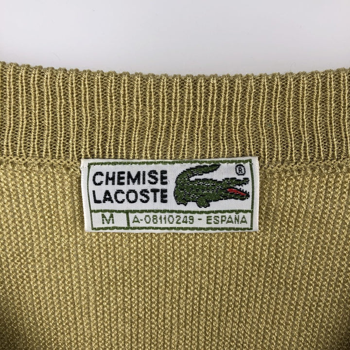 1980'S Lacoste CHEMISE French Lacoste V-neck acrylic knit sweater, made in Spain, men's size M equivalent, vintage. acrylic green type yellow green Vintage Second Hand