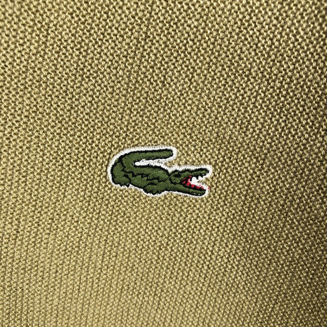 1980'S Lacoste CHEMISE French Lacoste V-neck acrylic knit sweater, made in Spain, men's size M equivalent, vintage. acrylic green type yellow green Vintage Second Hand