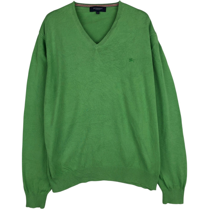 Burberry's LONDON V-neck knit sweater, men's size M (approx.) unclear green type yellow green Vintage Second Hand