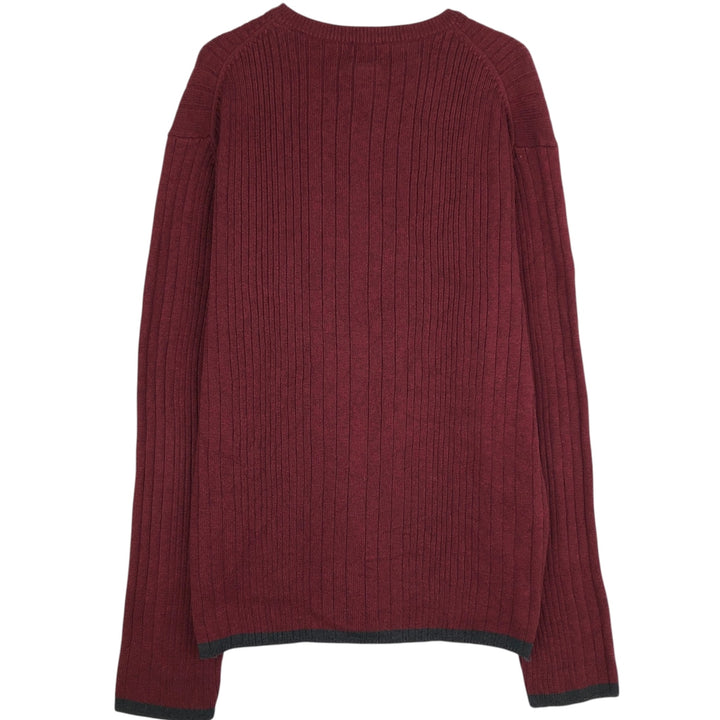 90s-00'S Calvin Klein Jeans Rib-Knit V-Neck Cotton Sweater, Men's Size XL (Vintage) cotton red type Vintage Second Hand