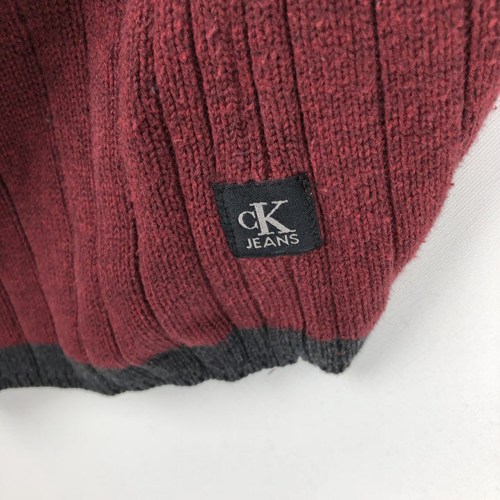 90s-00'S Calvin Klein Jeans Rib-Knit V-Neck Cotton Sweater, Men's Size XL (Vintage) cotton red type Vintage Second Hand