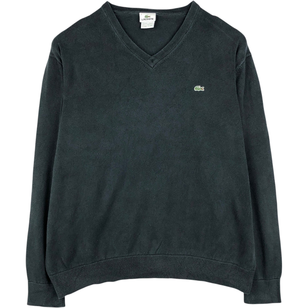 Lacoste V-neck cotton knit sweater, French design, size 7 (equivalent to men's XXL) cotton black type Vintage Second Hand