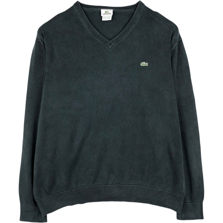 Lacoste V-neck cotton knit sweater, French design, size 7 (equivalent to men's XXL) cotton black type Vintage Second Hand