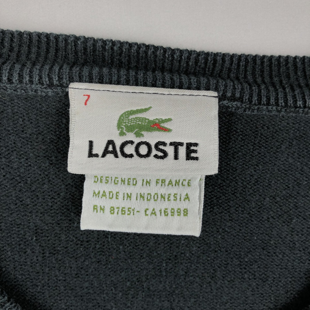 Lacoste V-neck cotton knit sweater, French design, size 7 (equivalent to men's XXL) cotton black type Vintage Second Hand