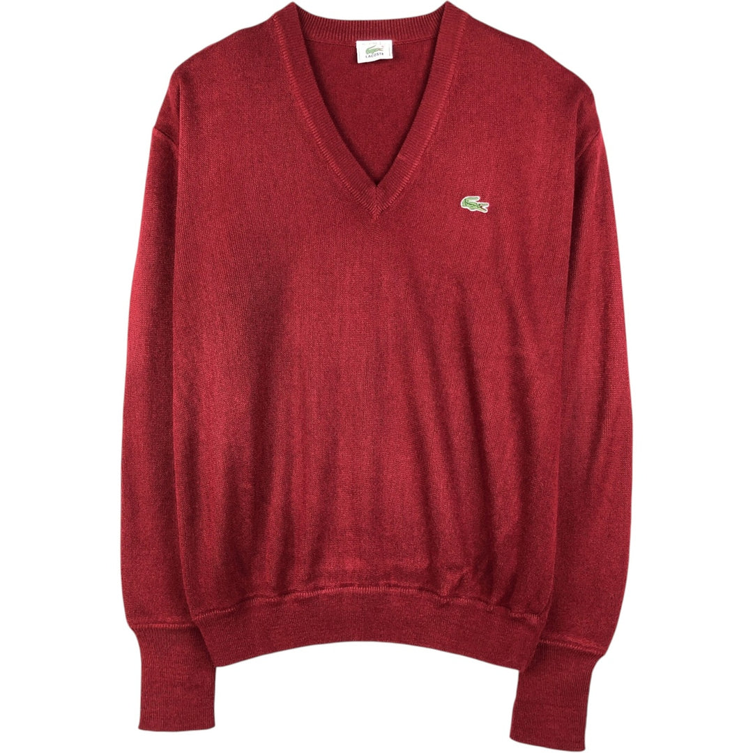 1980'S Lacoste V-neck acrylic knit sweater, size 4 (equivalent to men's M), vintage. acrylic red type Vintage Second Hand