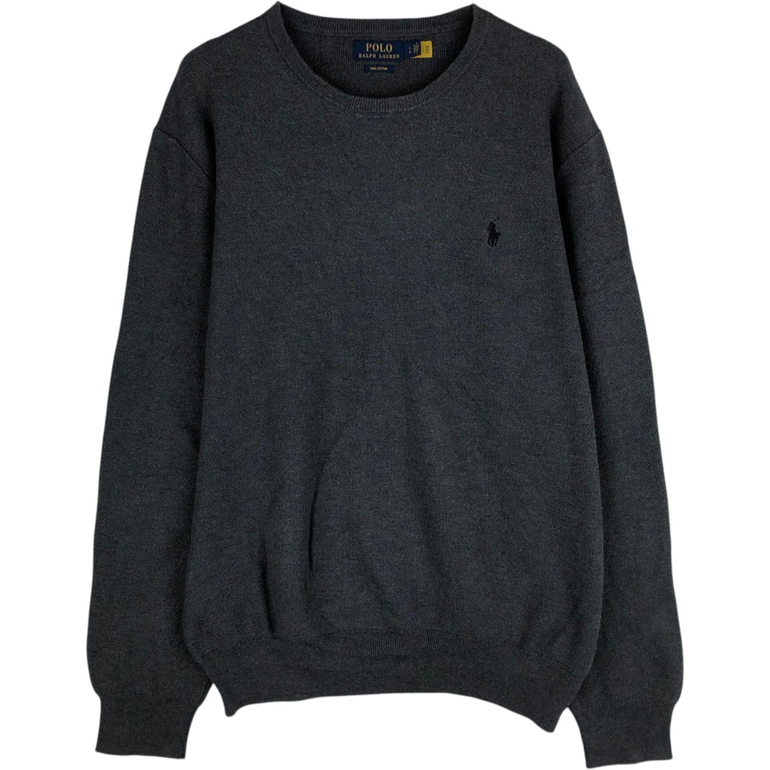 Ralph Lauren POLO RALPH LAUREN Cotton Knit Sweater Men's Size L cotton gray type Vintage Second Hand