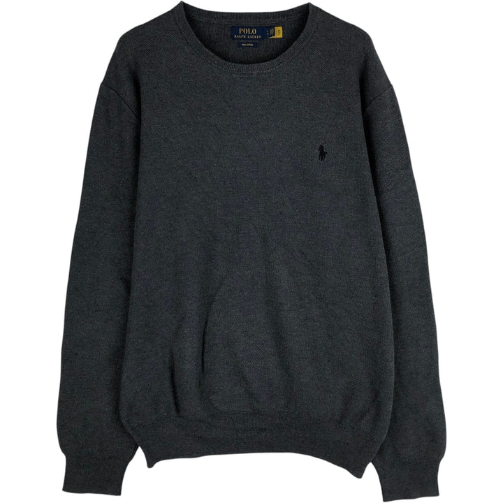 Ralph Lauren POLO RALPH LAUREN Cotton Knit Sweater Men's Size L cotton gray type Vintage Second Hand
