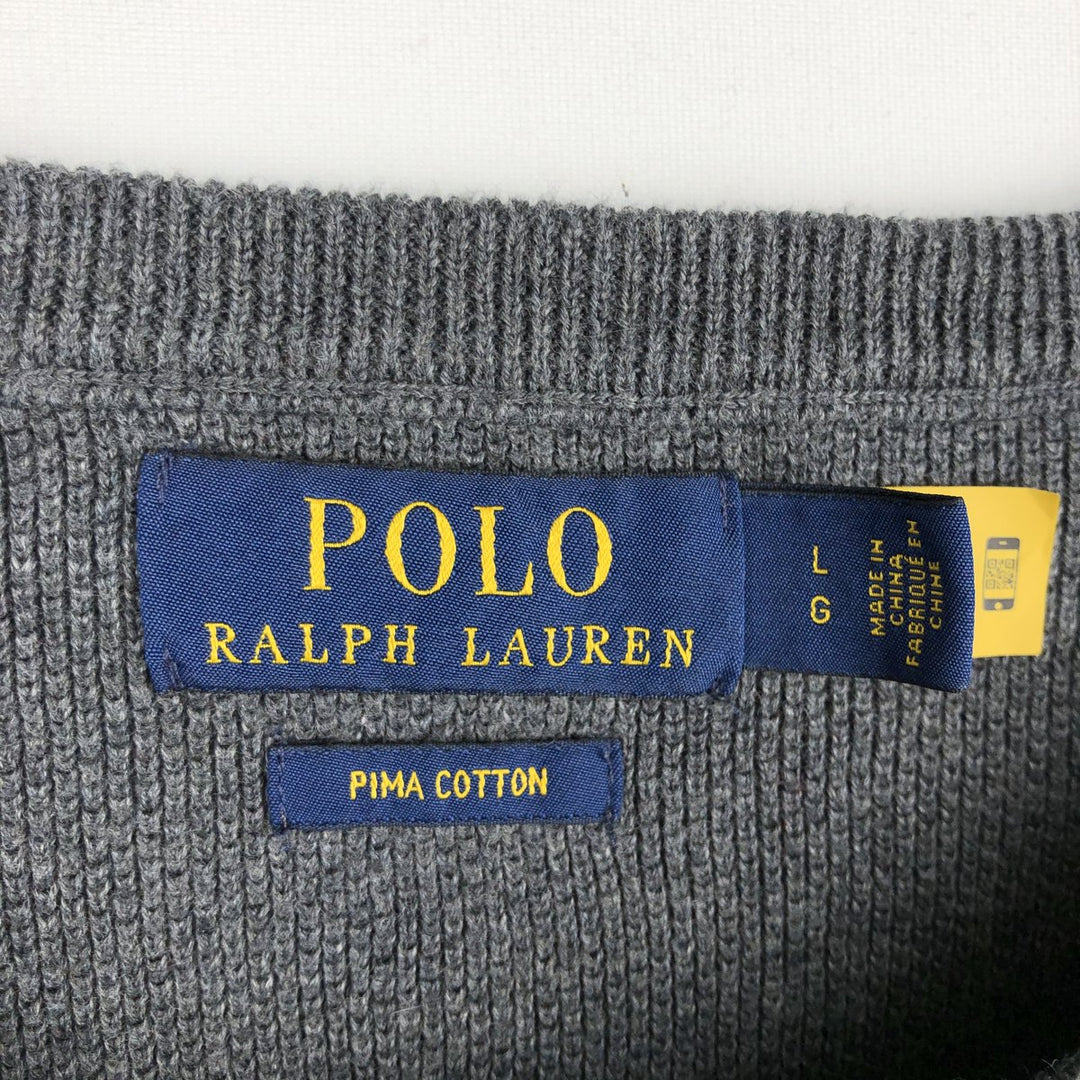 Ralph Lauren POLO RALPH LAUREN Cotton Knit Sweater Men's Size L cotton gray type Vintage Second Hand