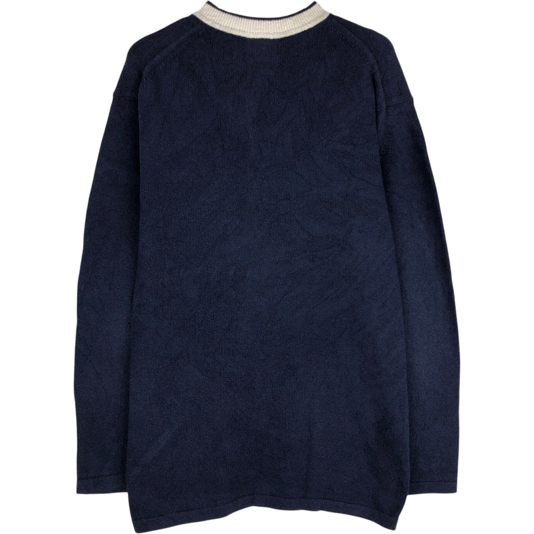 Lacoste V-neck cotton knit sweater with one-point logo, made in Spain, men's size L equivalent. cotton navy blue type Vintage Second Hand