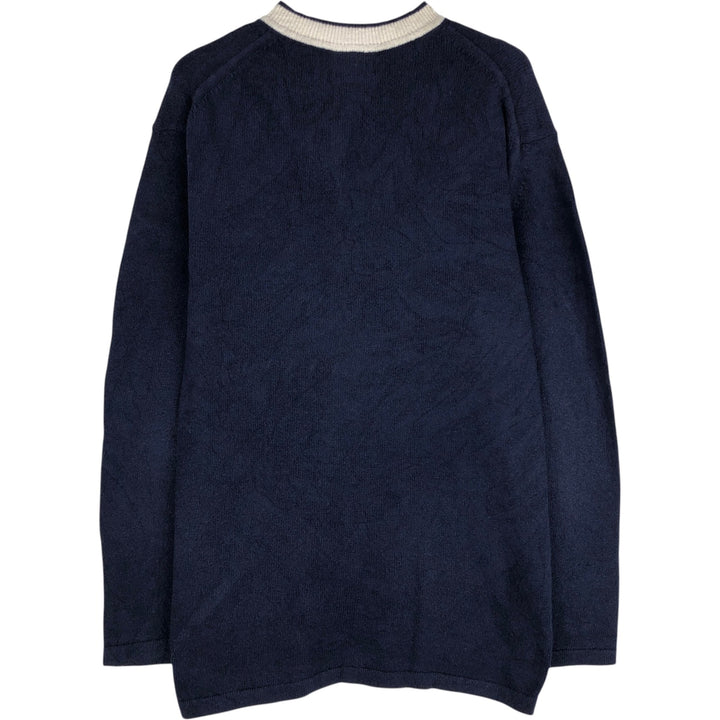 Lacoste V-neck cotton knit sweater with one-point logo, made in Spain, men's size L equivalent. cotton navy blue type Vintage Second Hand