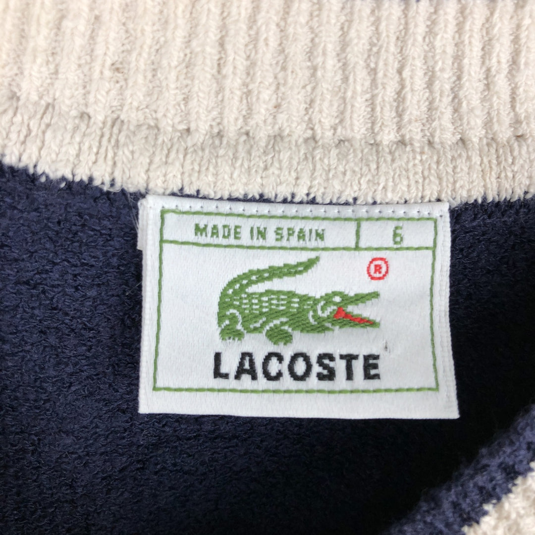 Lacoste V-neck cotton knit sweater with one-point logo, made in Spain, men's size L equivalent. cotton navy blue type Vintage Second Hand