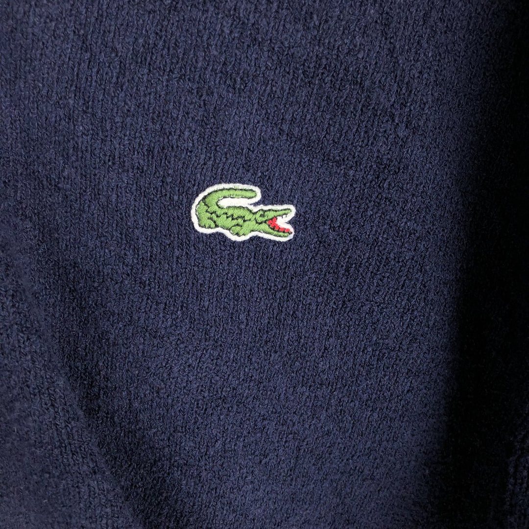Lacoste V-neck cotton knit sweater with one-point logo, made in Spain, men's size L equivalent. cotton navy blue type Vintage Second Hand