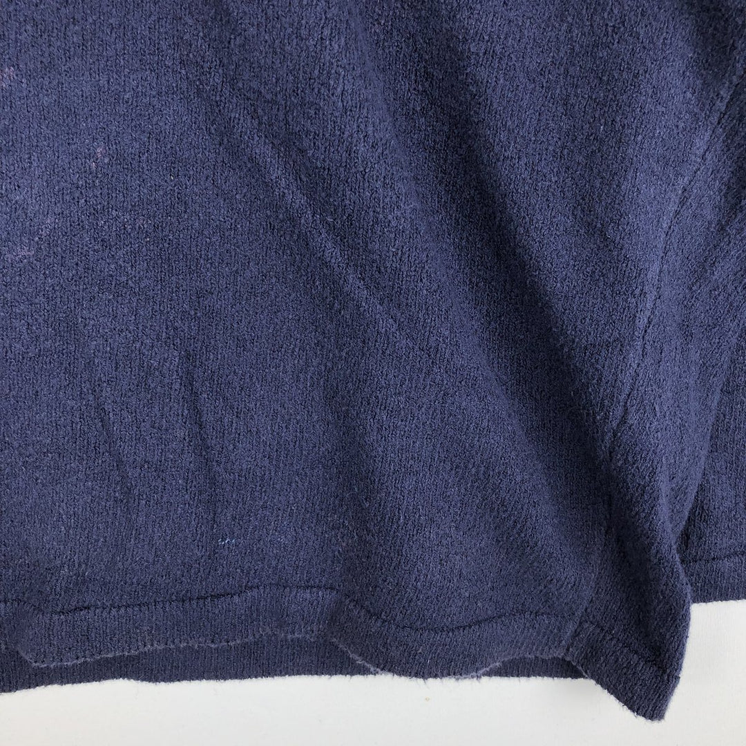 Lacoste V-neck cotton knit sweater with one-point logo, made in Spain, men's size L equivalent. cotton navy blue type Vintage Second Hand