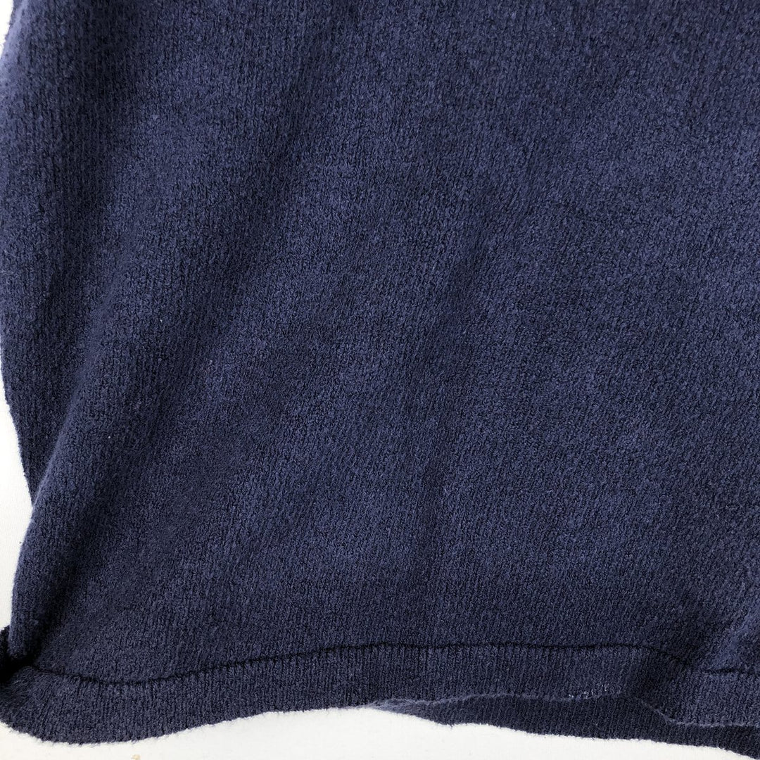 Lacoste V-neck cotton knit sweater with one-point logo, made in Spain, men's size L equivalent. cotton navy blue type Vintage Second Hand