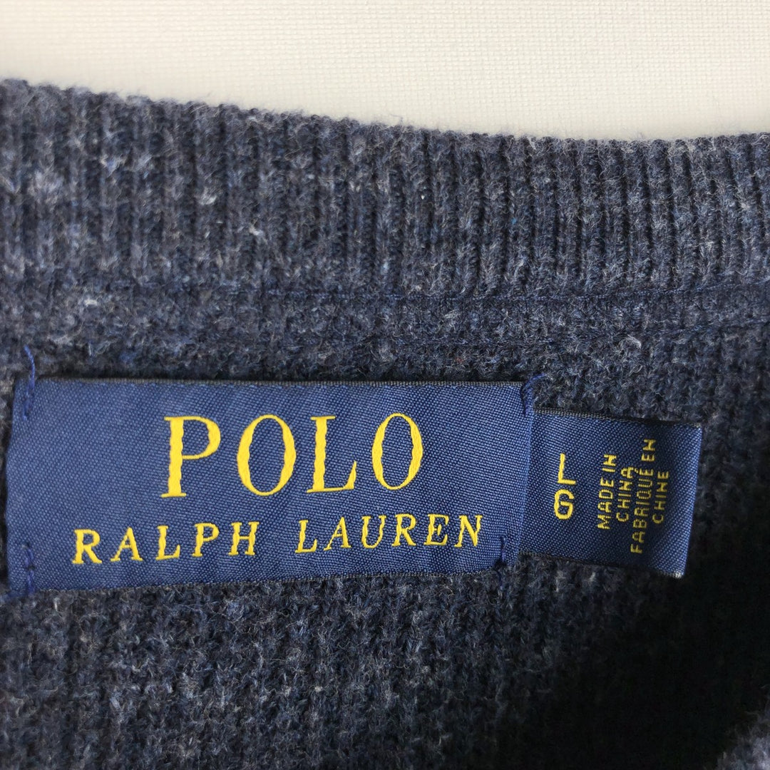 Ralph Lauren POLO RALPH LAUREN Cotton Knit Sweater Men's Size L cotton navy blue type Vintage Second Hand