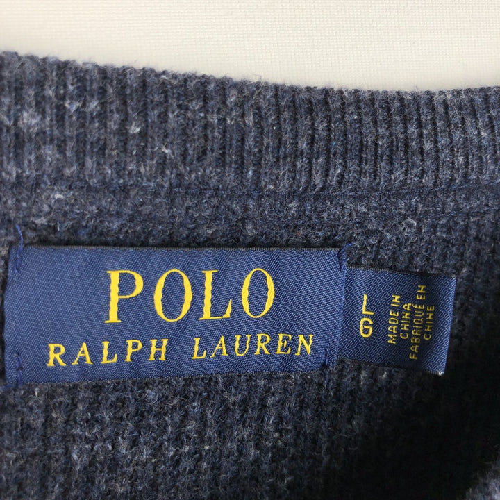 Ralph Lauren POLO RALPH LAUREN Cotton Knit Sweater Men's Size L cotton navy blue type Vintage Second Hand