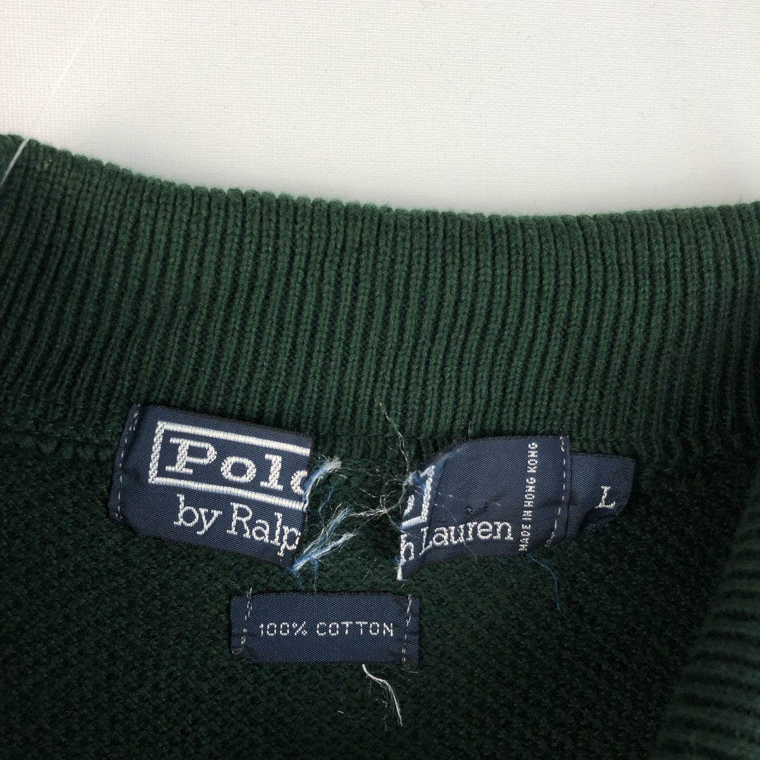 Ralph Lauren POLO by Ralph Lauren Polo knit sweater, men's size L cotton Green type dark green Vintage Second Hand