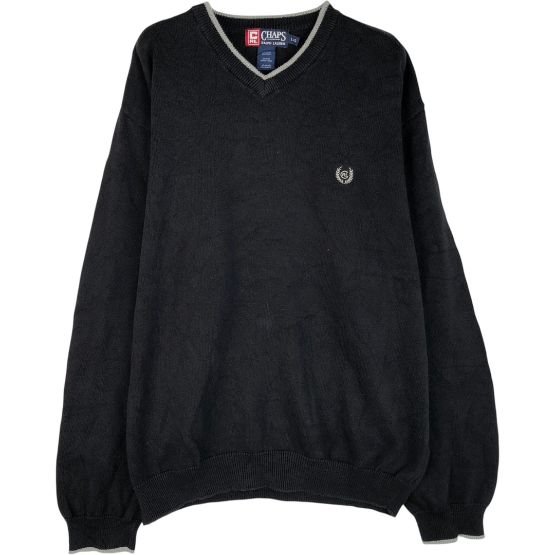 Ralph Lauren Chaps V-neck cotton knit sweater, size L, men's cotton black type Vintage Second Hand