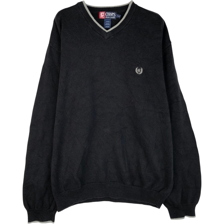 Ralph Lauren Chaps V-neck cotton knit sweater, size L, men's cotton black type Vintage Second Hand