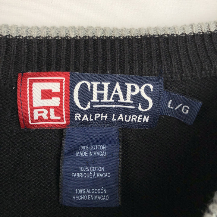 Ralph Lauren Chaps V-neck cotton knit sweater, size L, men's cotton black type Vintage Second Hand