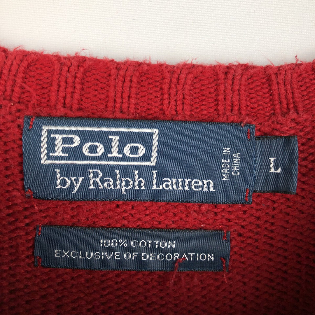 Ralph Lauren POLO by Ralph Lauren Cotton Knit Sweater Men's L size cotton red type Vintage Second Hand
