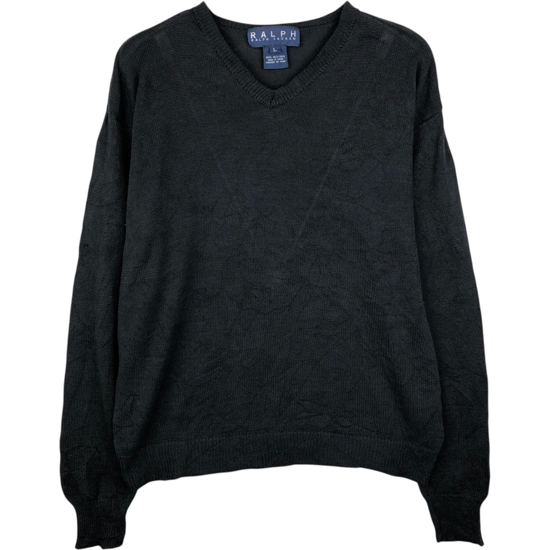 Ralph Lauren V-neck silk knit sweater, men's size L (approx.) silk black type Vintage Second Hand