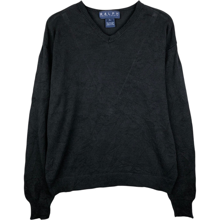 Ralph Lauren V-neck silk knit sweater, men's size L (approx.) silk black type Vintage Second Hand