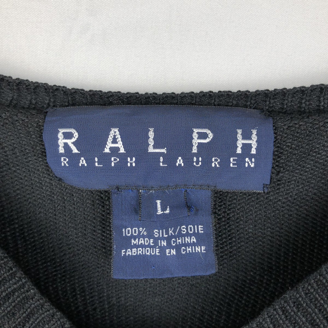 Ralph Lauren V-neck silk knit sweater, men's size L (approx.) silk black type Vintage Second Hand