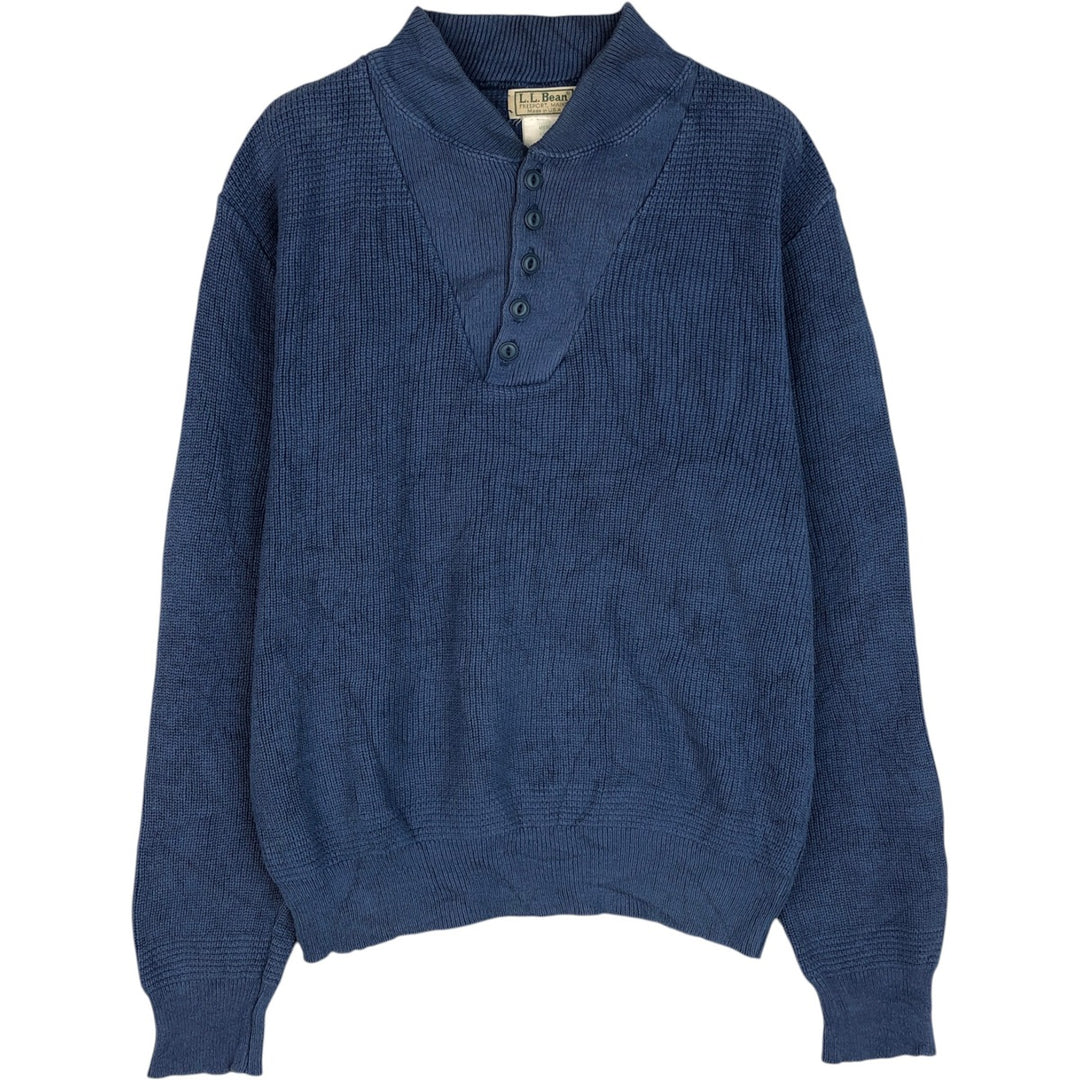 ~90'S LLBean Rib-Knit Cotton Half-Button Sweater, Made in USA, Men's Size S (Equivalent), Vintage cotton blue type Vintage Second Hand