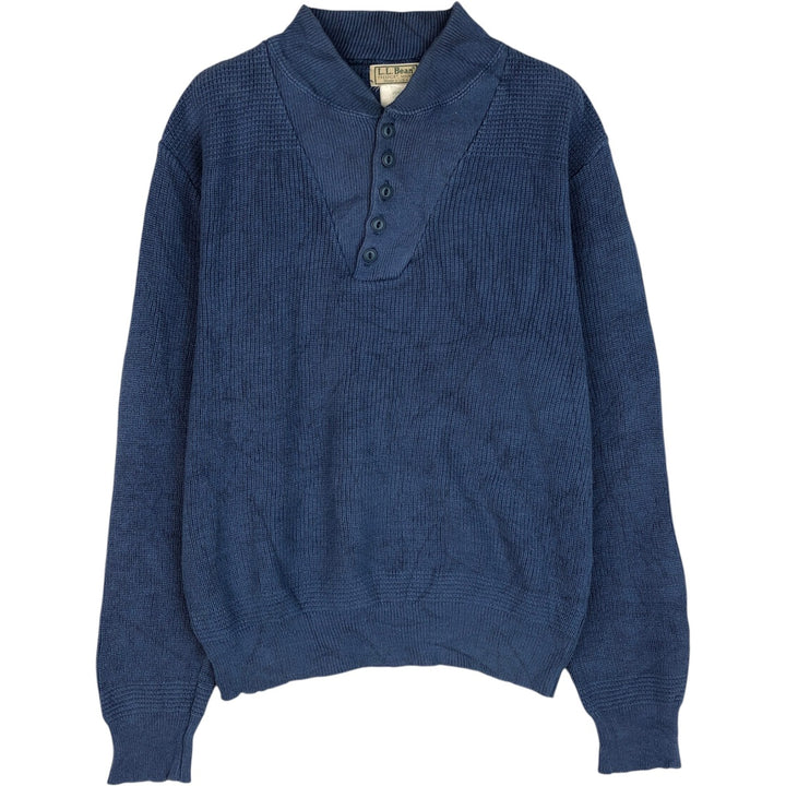 ~90'S LLBean Rib-Knit Cotton Half-Button Sweater, Made in USA, Men's Size S (Equivalent), Vintage cotton blue type Vintage Second Hand