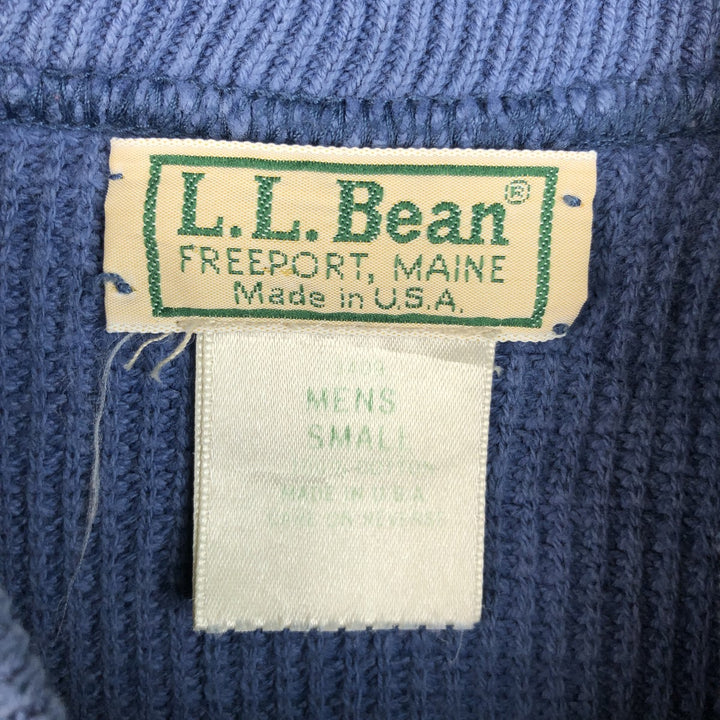 ~90'S LLBean Rib-Knit Cotton Half-Button Sweater, Made in USA, Men's Size S (Equivalent), Vintage cotton blue type Vintage Second Hand